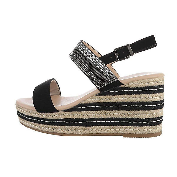 Plateausandaletten Schnalle, Keilabsatz/Wedge, Strass - Schwarz 3 Plateausandaletten Schnalle, Keilabsatz/Wedge, Strass - Schwarz