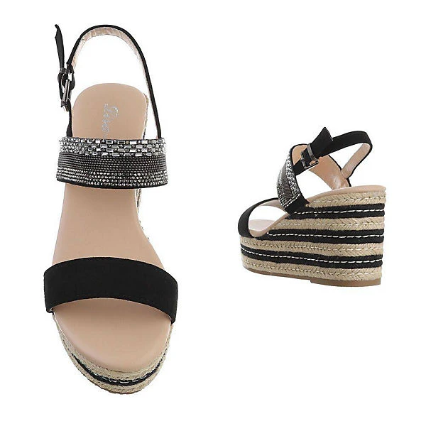 Plateausandaletten Schnalle, Keilabsatz/Wedge, Strass - Schwarz 5 Plateausandaletten Schnalle, Keilabsatz/Wedge, Strass - Schwarz – Bild 3