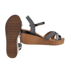 Plateausandaletten Knöchelriemen, Keilabsatz/Wedge, Metallisch, Riemen, Strass - Schwarz -Trend Shoe Verkauf 29430594 02