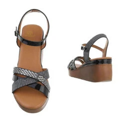 Plateausandaletten Knöchelriemen, Keilabsatz/Wedge, Metallisch, Riemen, Strass - Schwarz -Trend Shoe Verkauf 29430594 03